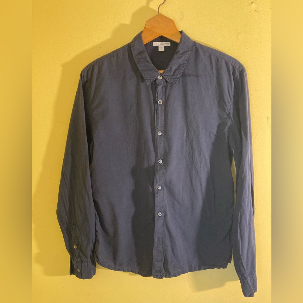 James Perse Navy Deep Standard Shirt Button Down Men’s Sz 0 100% Cotton MLC3480